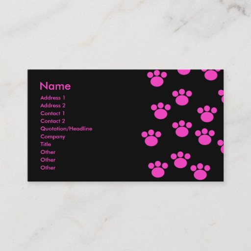Customizable Bright Pink and Black Paw Print Pattern. Business Card