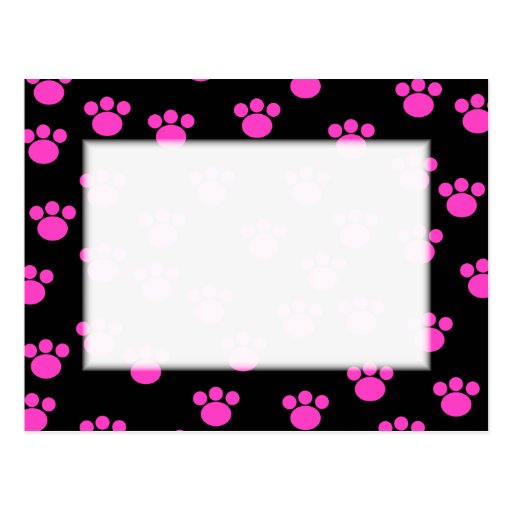 Bright Pink and Black Paw Print Pattern. Postcard | Zazzle