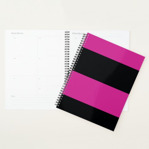 Bright Pink and Black Simple Extra Wide Stripes Planner