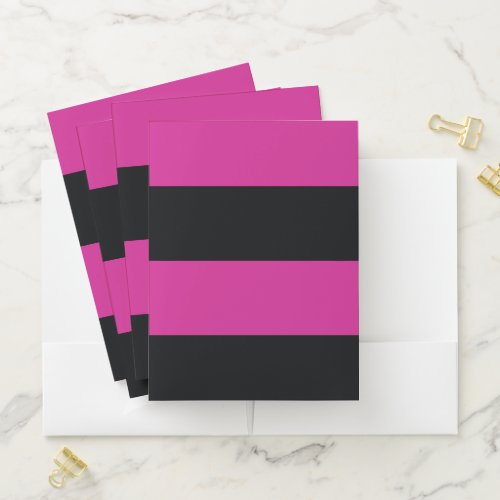 Bright Pink and Black Simple Extra Wide Stripes Pocket Folder