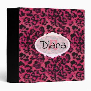 Bright pink and black spotted leopard 3 ring binde 3 ring binder