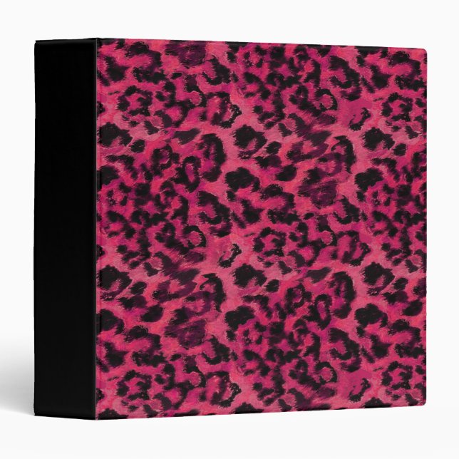 Bright pink and black spotted leopard 3 ring binder (Front/Spine)