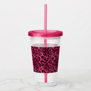 Bright pink and black spotted leopard acrylic tumbler