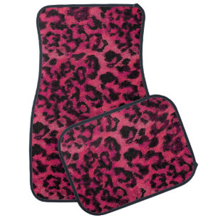 Bright pink and black spotted leopard car floor mat