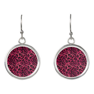 Bright pink and black spotted leopard earrings