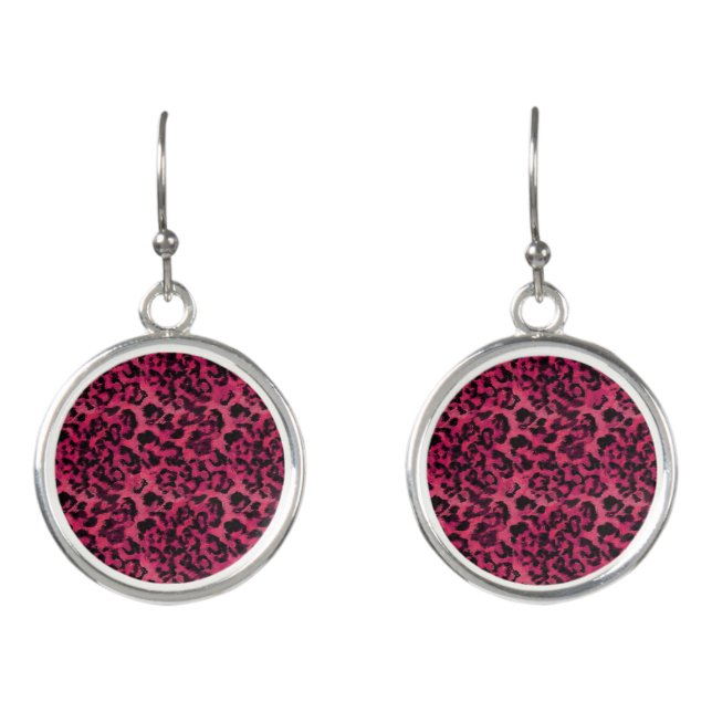 Bright pink and black spotted leopard earrings (Front)
