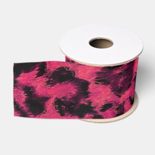 Bright pink and black spotted leopard grosgrain ribbon
