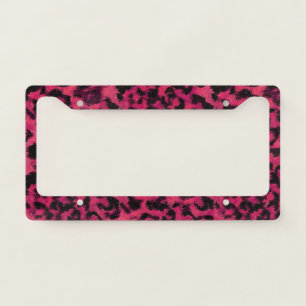 Bright pink and black spotted leopard license plate frame