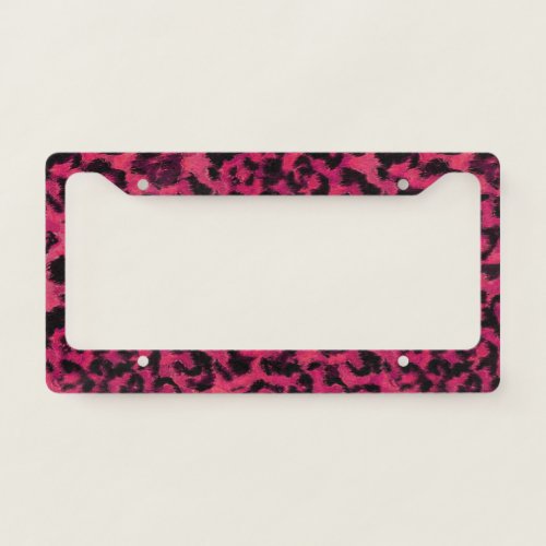 Bright pink and black spotted leopard license plate frame