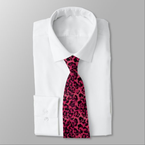 Bright pink and black spotted leopard neck tie