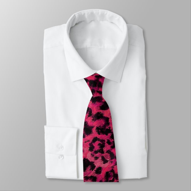 Bright pink and black spotted leopard neck tie (Tied)