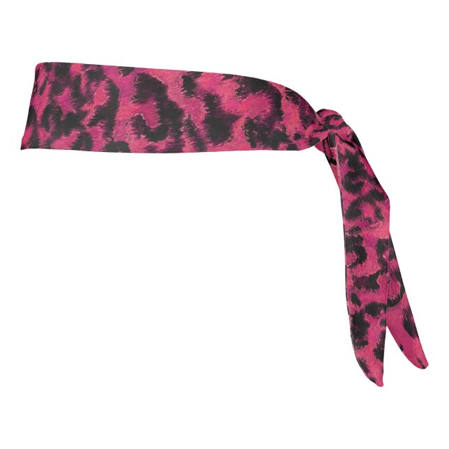 Bright pink and black spotted leopard tie headband (Rotate 90)