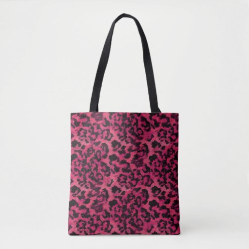 Bright pink and black spotted leopard tote bag