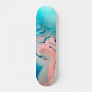 bright pink and blue alcohol ink watercolour skateboard