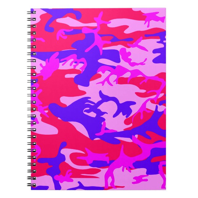 Bright Pink and Blue Camouflage Notebook (Front)