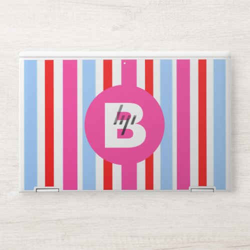 Bright Pink and Blue Candy Stripes Monogram HP Laptop Skin
