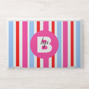 Bright Pink and Blue Candy Stripes Monogram HP Laptop Skin