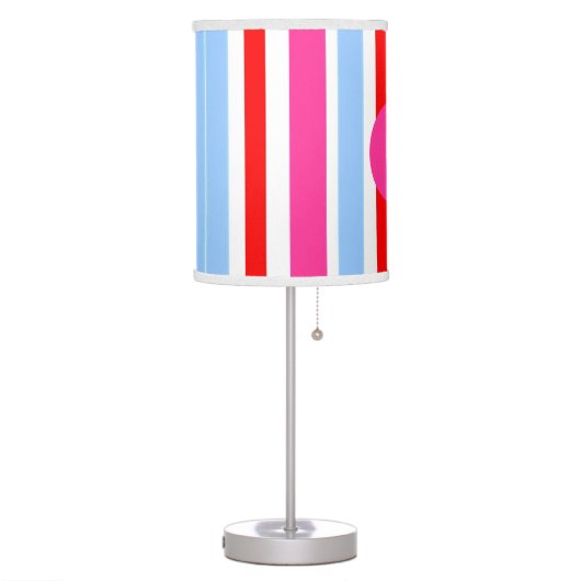 Bright Pink and Blue Candy Stripes Monogram Table Lamp (Left)