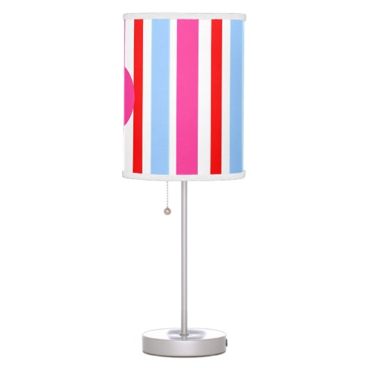 Bright Pink and Blue Candy Stripes Monogram Table Lamp (Right)