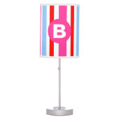 Bright Pink and Blue Candy Stripes Monogram Table Lamp (Front)