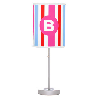 Bright Pink and Blue Candy Stripes Monogram Table Lamp