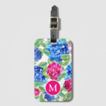 Bright Pink And Blue Floral Pretty Monogrammed Luggage Tag at Zazzle