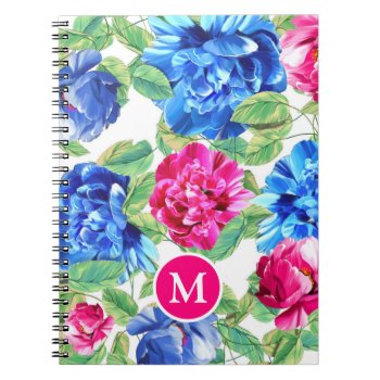Bright Pink And Blue Floral Pretty Monogrammed Notebook by MissMatching at Zazzle