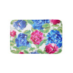 Bright Pink and Blue Floral Pretty Pattern Bath Mat