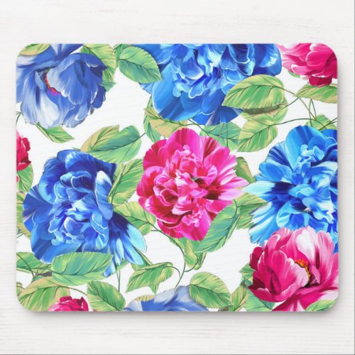 Bright Pink and Blue Floral Pretty Pattern Mouse P Mouse Pad