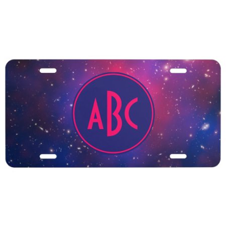 Bright Pink And Blue Galaxy Cluster Monogram License Plate