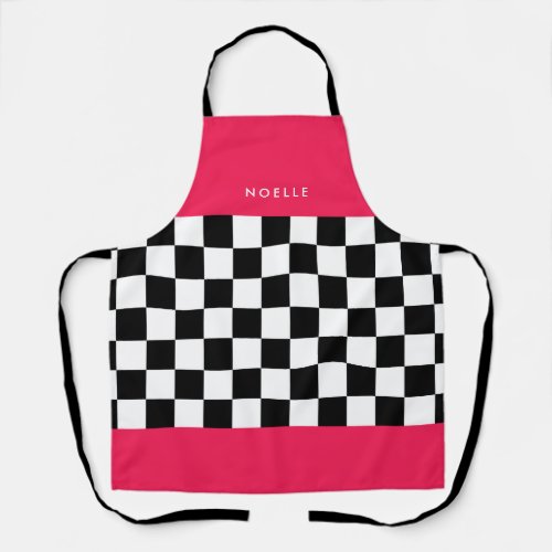 Bright pink and checkerboard apron