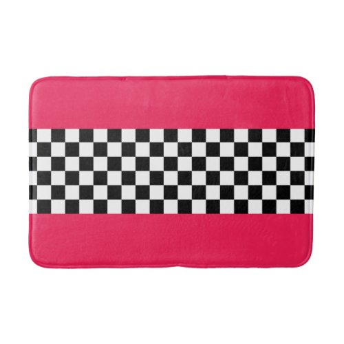 Bright pink and checkerboard bath mat
