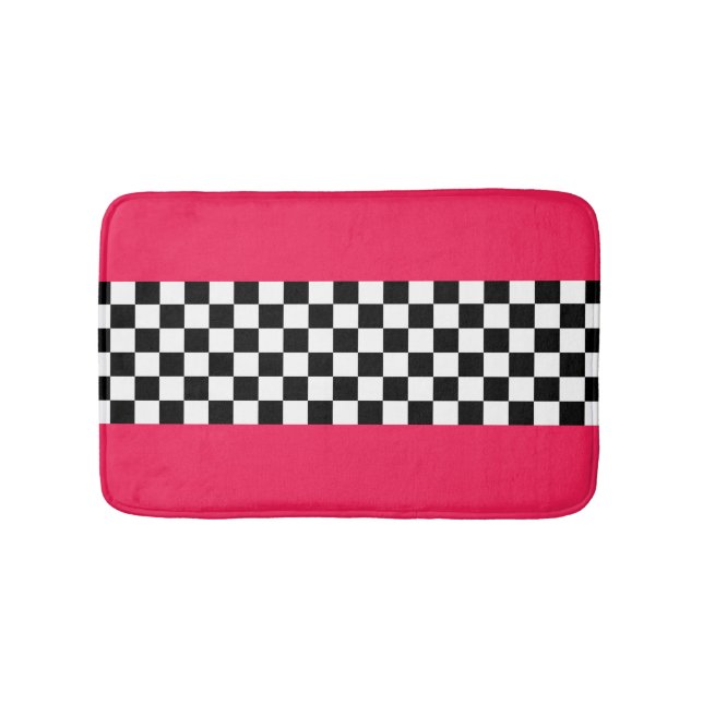 Bright pink and checkerboard bath mat (Front)