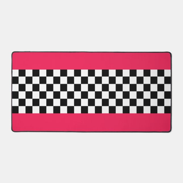 Bright pink and checkerboard desk mat (Front)