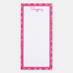 Bright Pink And Flowered Magnetic Notepad