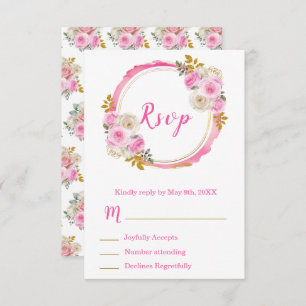 Bright Pink and Gold Elegant Flowers Sweet Sixteen RSVP Card