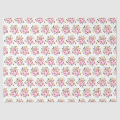 Bright Pink and Gold Elegant Flowers  Tissue Paper