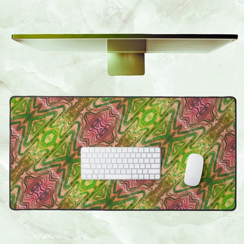 Bright Pink and Green Boho Chic Abstract Desk Mat