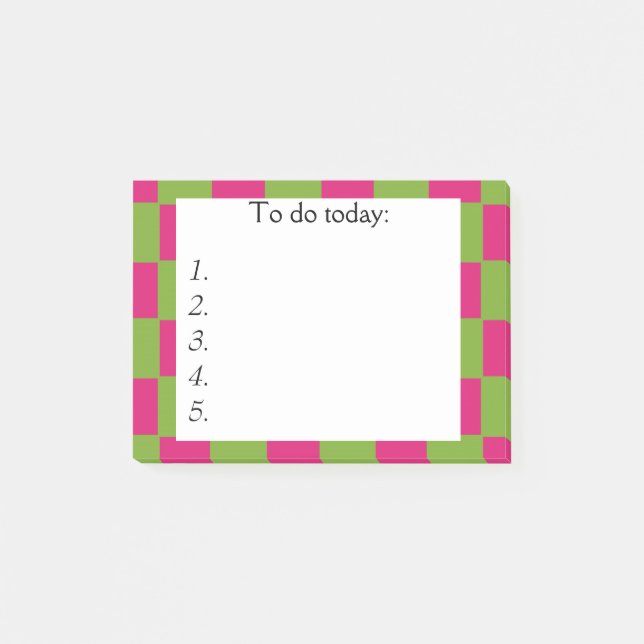 Bright Pink and Green Checkered Post It Note (Front)
