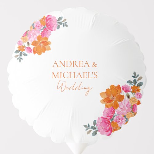 Bright Pink and Orange Floral Bloom Summer Wedding Balloon