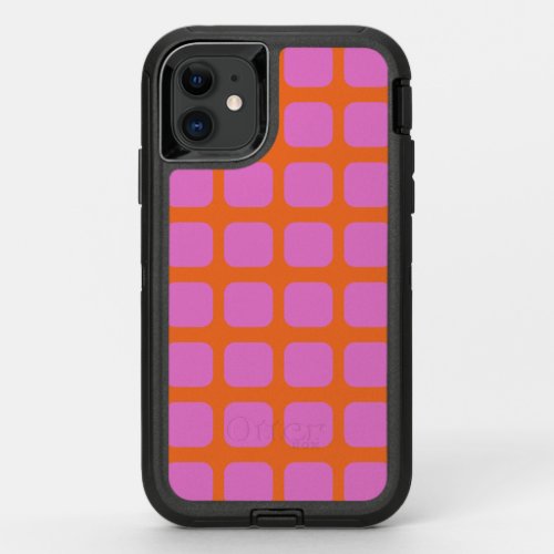 Bright Pink and Orange Geometric Grid Pattern OtterBox Defender iPhone 11 Case