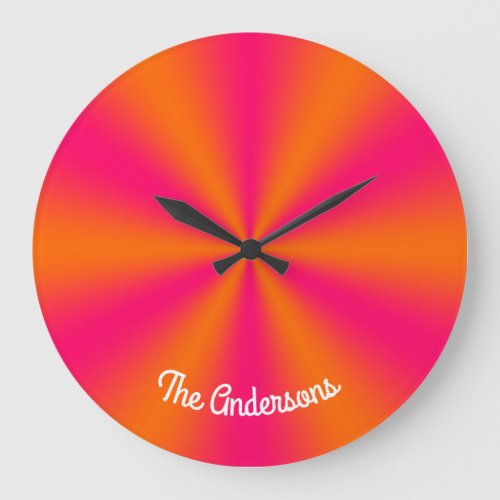 Bright Pink and Orange Gradient Large Clock