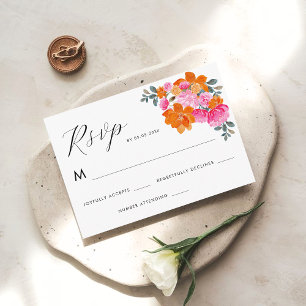 Bright Pink and Orange Vibrant Floral RSVP Card