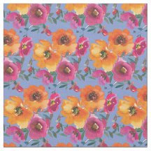 Bright Pink and orange Watercolour print Fabric