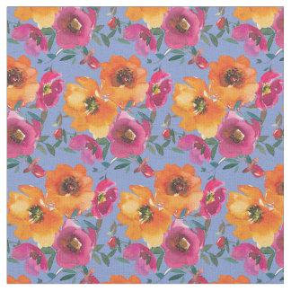 Bright Pink and orange Watercolour print Fabric
