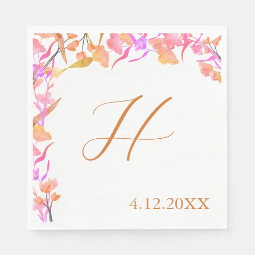 Bright Pink and Orange Wildflower Wedding Monogram Napkins