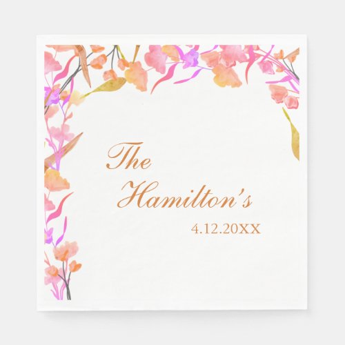 Bright Pink and Orange Wildflower Wedding Napkins