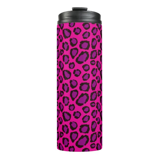 Bright Pink And Purple Leopard Print Pattern Thermal Tumbler (Front)