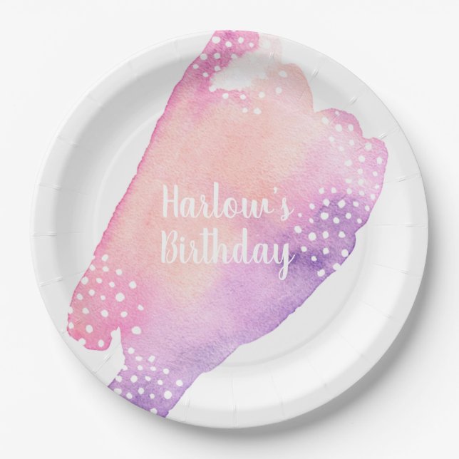 Bright Pink and Purple Watercolour Paper Plates (Front)