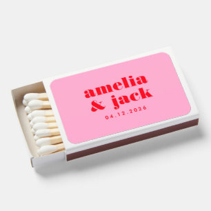 Bright Pink and Red Bold Typography Modern Wedding Matchboxes